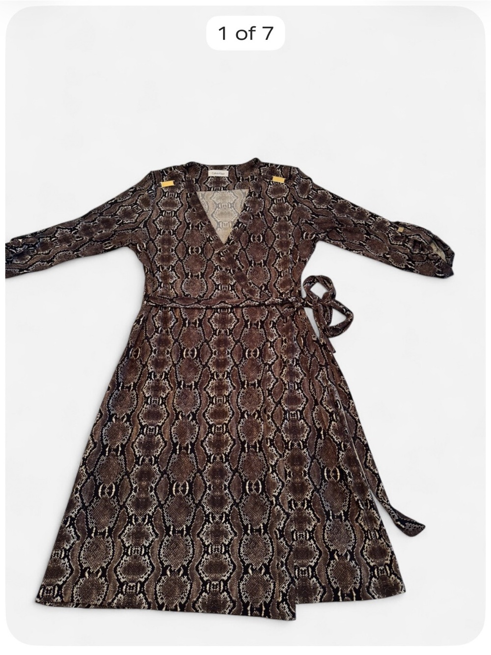 Brown Snake-Print Wrap Dress with Belt